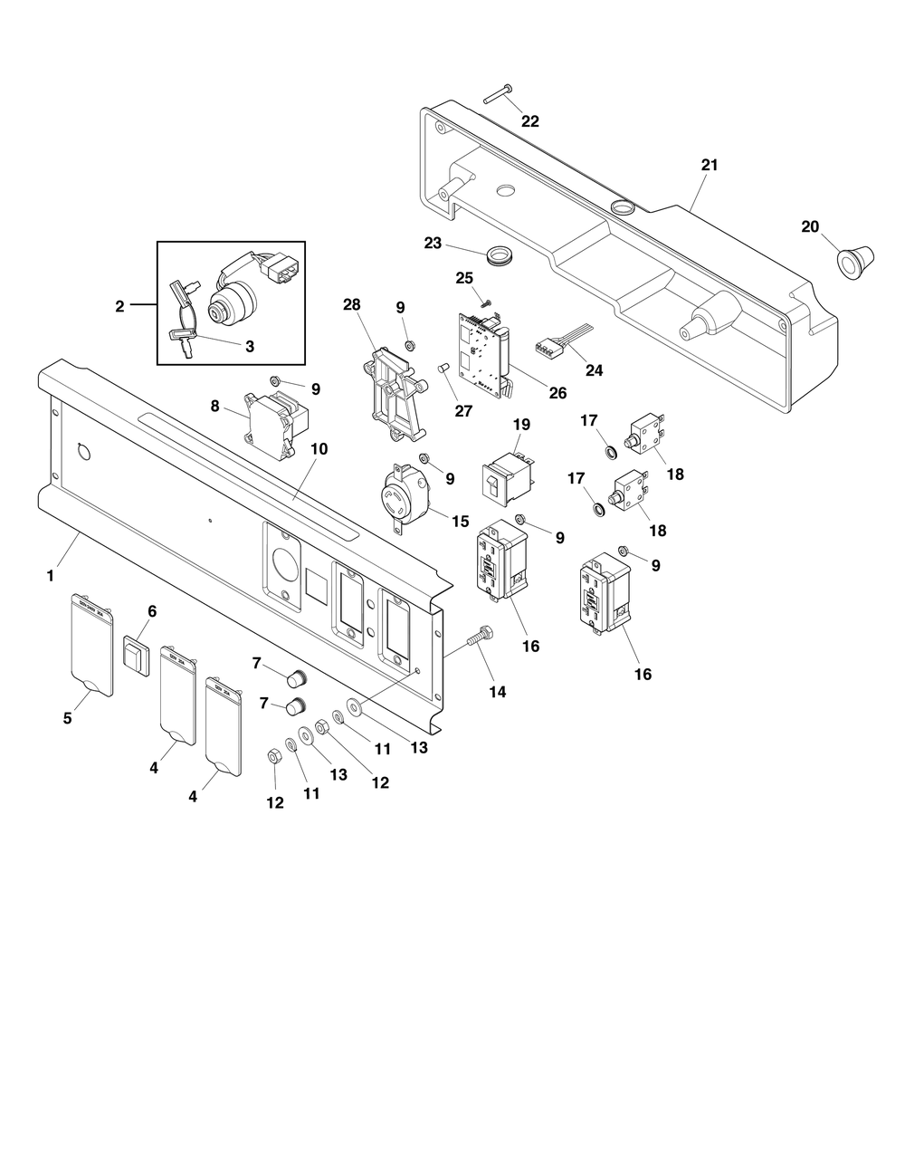 Control Panel Diagram and Parts List for 030794-00  Briggs and Stratton Generator